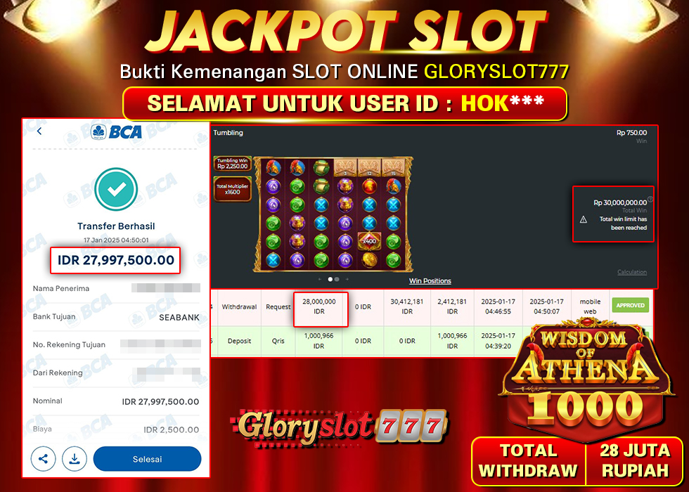 GLORYSLOT777 JACKPOT SLOT WISDOM OF ATHENA 1000 Rp 28.000.000,- LUNAS