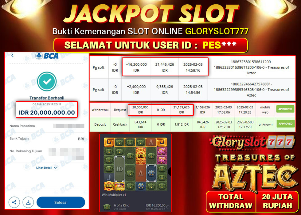 GLORYSLOT777 JACKPOT SLOT TREASURES OF AZTEC Rp 20.000.000,- LUNAS