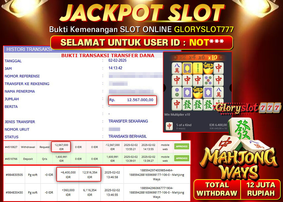 GLORYSLOT777 JACKPOT SLOT MAHJONG WAYS Rp 12.567.000,- LUNAS