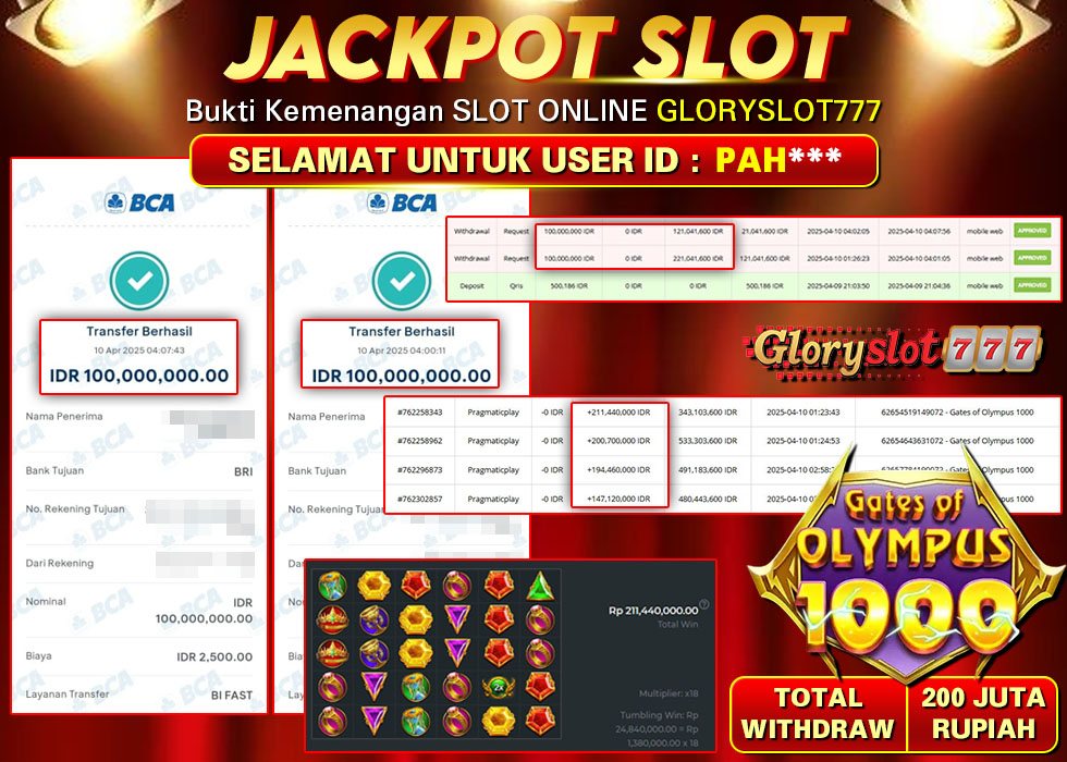 GLORYSLOT777 JACKPOT GATES OF OLYMPUS 1000 Rp 200.000.000,-  LUNAS