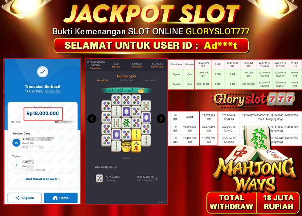 GLORYSLOT777 JACKPOT MAHJONG WAYS Rp 18.000.000,-  LUNAS