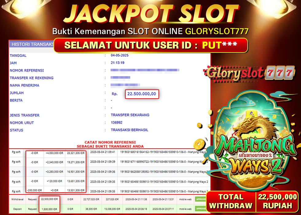 GLORYSLOT777 JACKPOT SLOT MAHJONG WAYS 2 Rp 22.500.000,- LUNAS