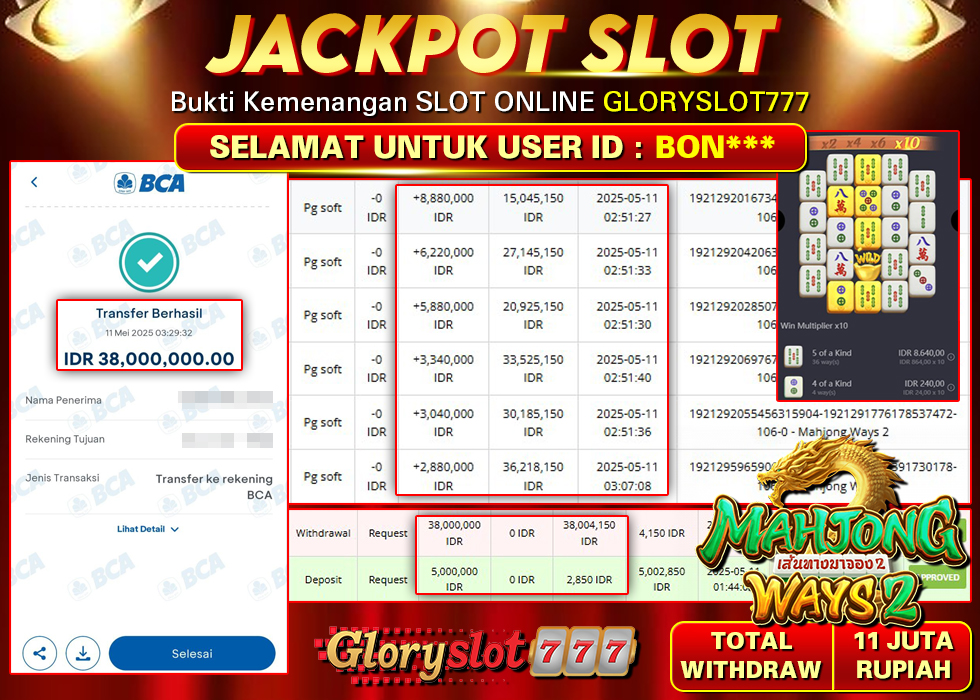 GLORYSLOT777 JACKPOT SLOT MAHJONG WAYS 2 Rp 38.000.000,- LUNAS
