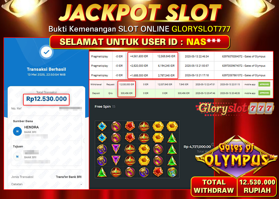 GLORYSLOT777 JACKPOT SLOT GATES OF OLYMPUS Rp 12.530.000,- LUNAS