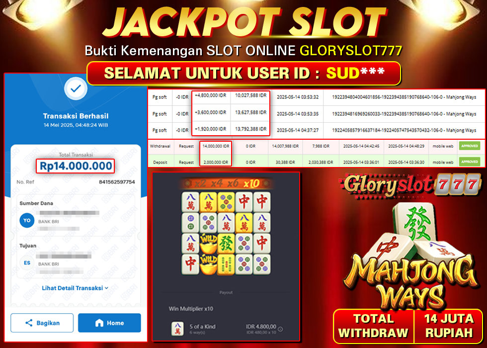 GLORYSLOT777 JACKPOT SLOT MAHJONG WAYS Rp 14.000.000,- LUNAS