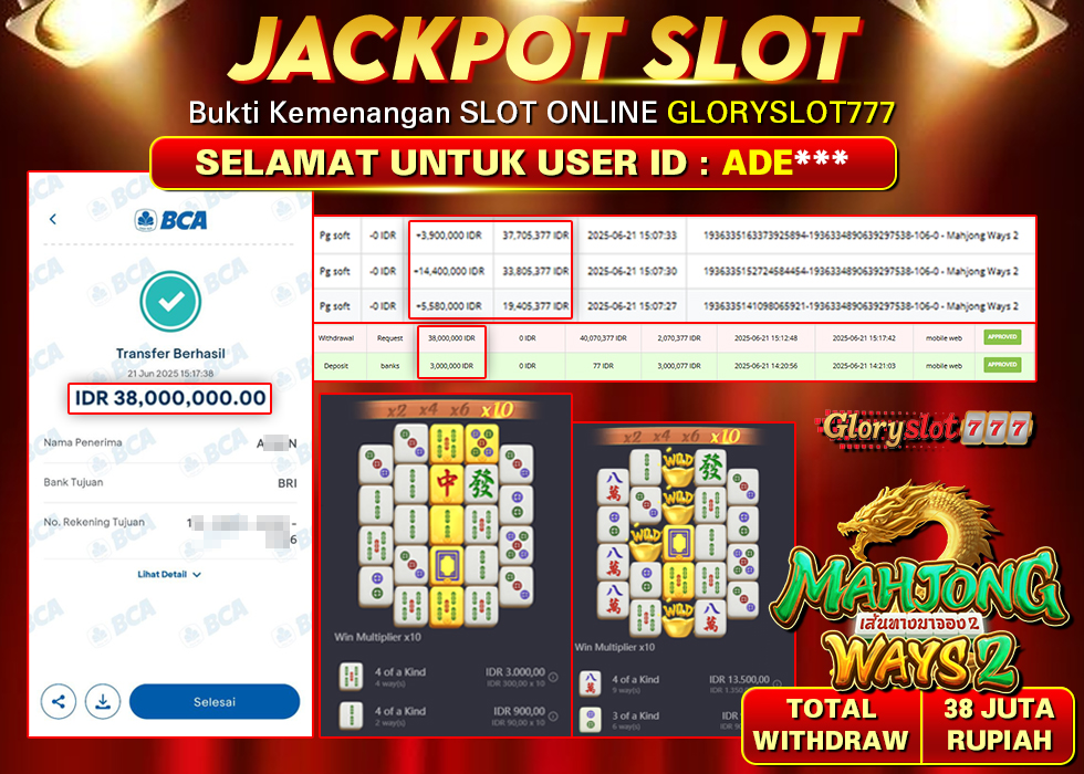 GLORYSLOT777 JACKPOT SLOT MAHJONG WAYS 2 Rp 38.000.000,- LUNAS