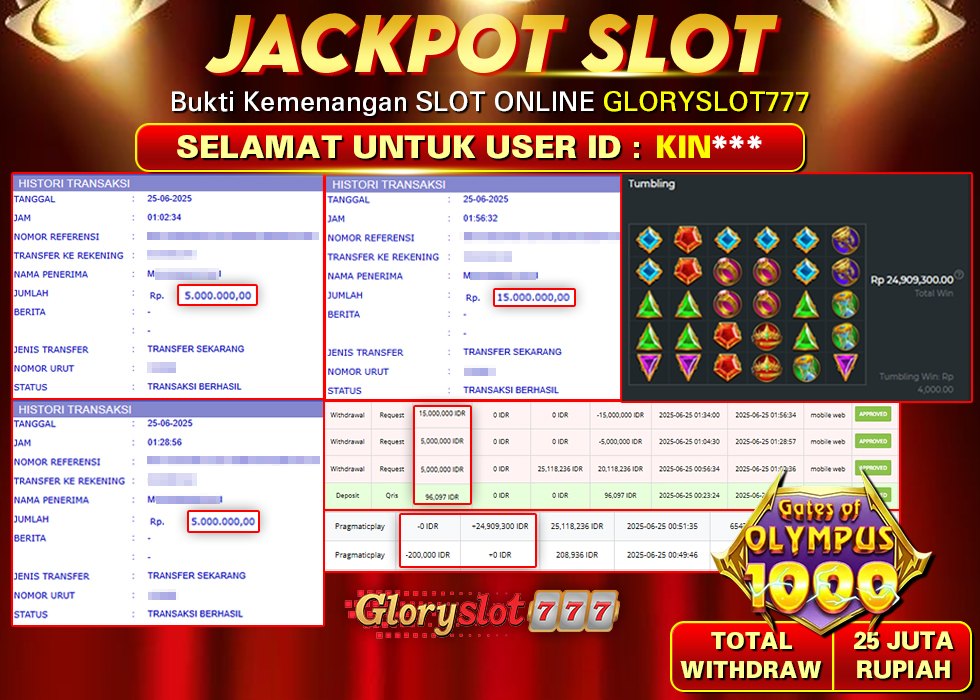 GLORYSLOT777 JACKPOT SLOT GATES OF OLYMPUS 1000 Rp 25.000.000,- LUNAS