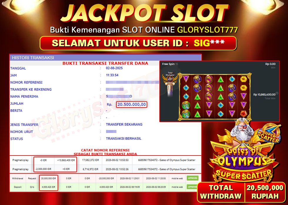 GLORYSLOT777 JACKPOT SLOT GATES OF OLYMPUS SUPER SCATTER Rp 20.500.000,- LUNAS