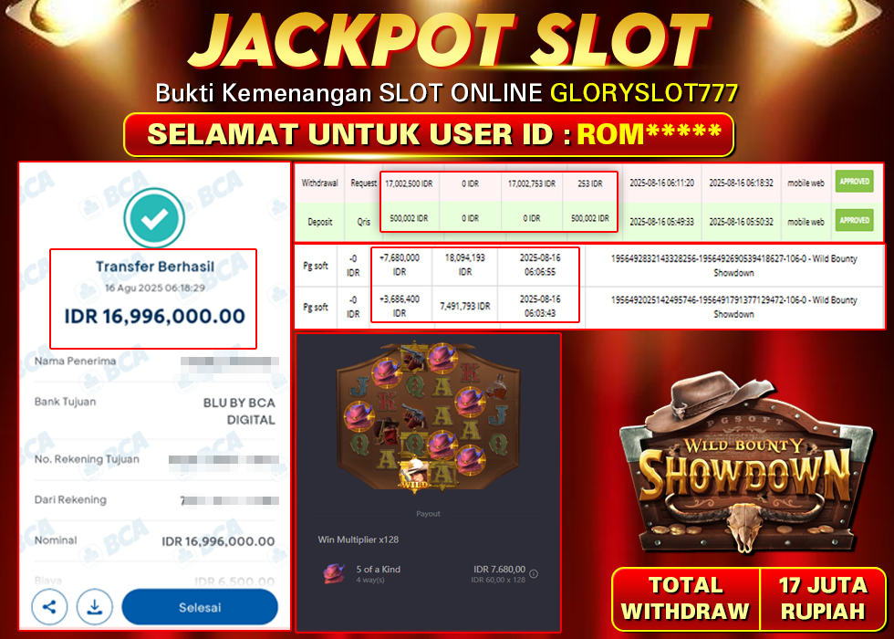GLORYSLOT777 JACKPOT SLOT WILD BOUNTY SHOWDOWN Rp 17.000.000,- LUNAS