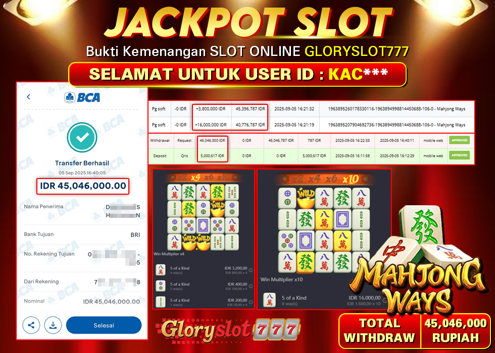 GLORYSLOT777 JACKPOT SLOT MAHJONG WAYS Rp 45.046.000,- LUNAS