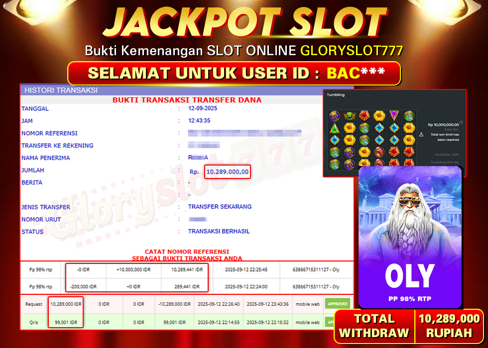 GLORYSLOT777 JACKPOT SLOT OLY Rp 10.289.000,- LUNAS
