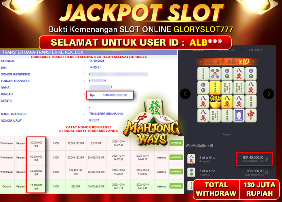 GLORYSLOT777 JACKPOT SLOT MAHJONG WAYS Rp 130.000.000.,- LUNAS