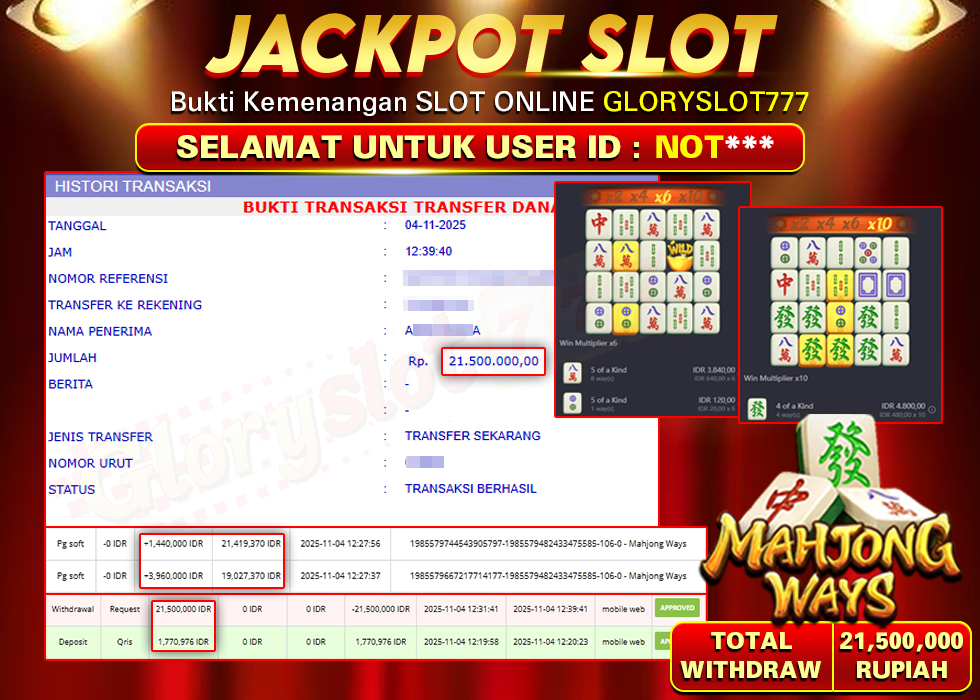 GLORYSLOT777 JACKPOT SLOT MAHJONG WAYS Rp 21.500.000.,- LUNAS