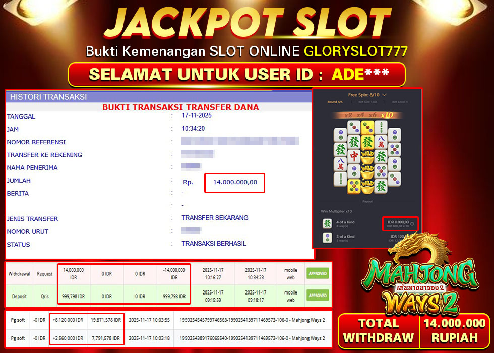 GLORYSLOT777 JACKPOT SLOT MAHJONG WAYS 2 Rp 14.000.000,- LUNAS