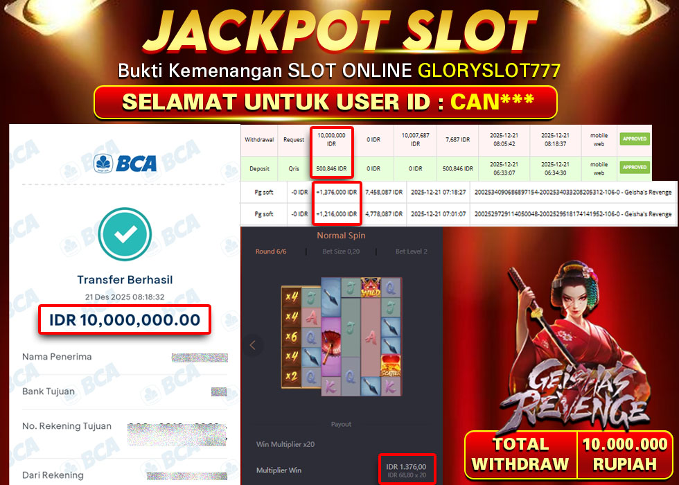 GLORYSLOT777 JACKPOT SLOT GEISHA'S REVENGE Rp 10.000.000.,- LUNAS