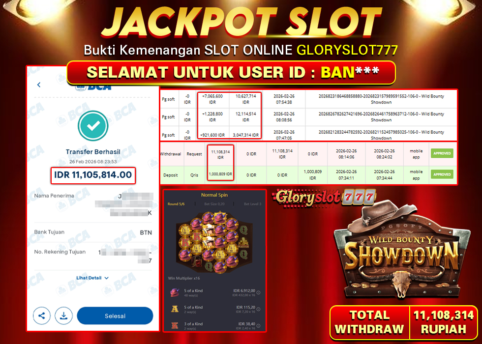GLORYSLOT777 JACKPOT SLOT WILD BOUNTY SHOWDOWN Rp 11.108.314,-  LUNAS