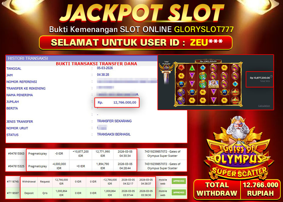 GLORYSLOT777 JACKPOT SLOT Gates of Olympus Super Scatter Rp 12.766.000,-  LUNAS