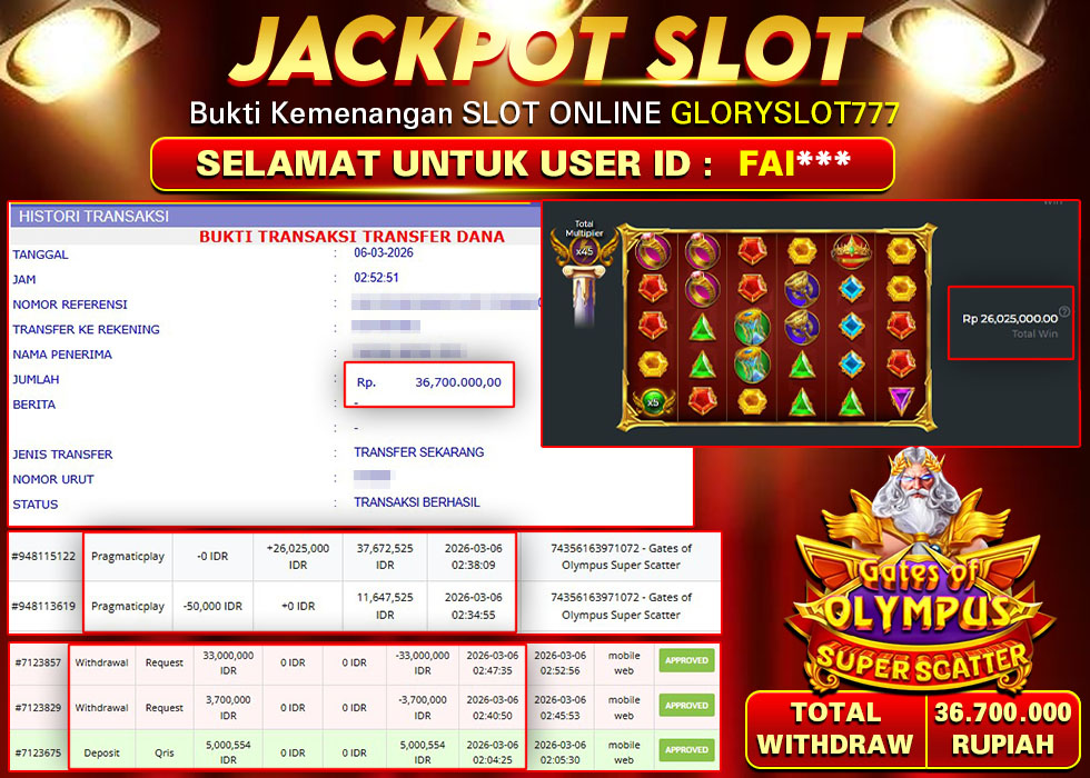 GLORYSLOT777 JACKPOT SLOT Gates of Olympus Super Scatter Rp 36.700.000,-  LUNAS