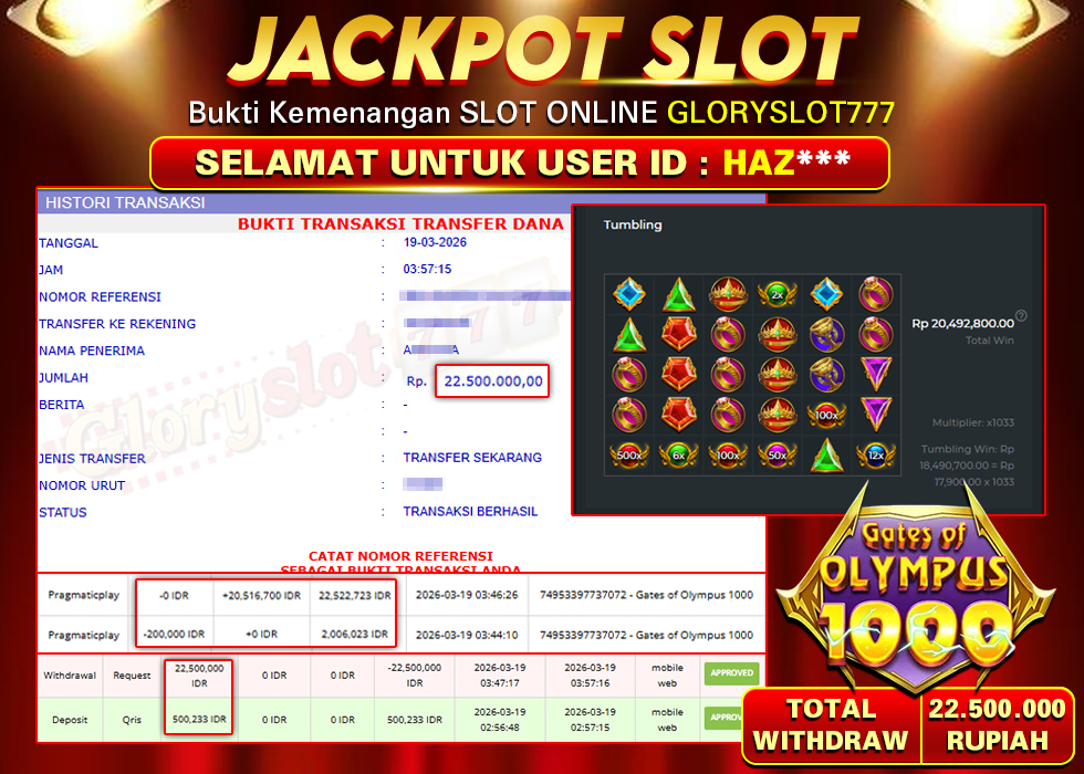 GLORYSLOT777 JACKPOT SLOT GATES OF OLYMPUS 1000 Rp 25.500.000,- LUNAS